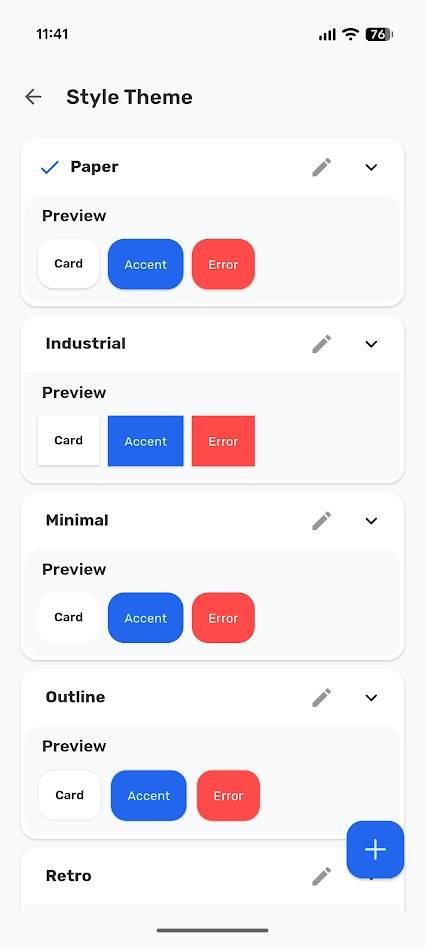 chrono app style theme settings in ios style