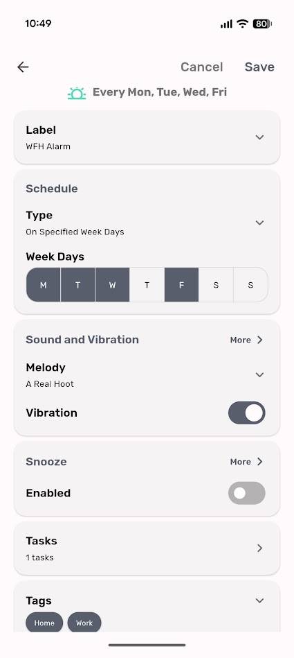 alarm settings in chrono app