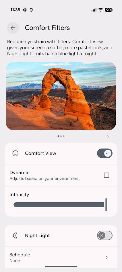 comfort filters options on Pixel
