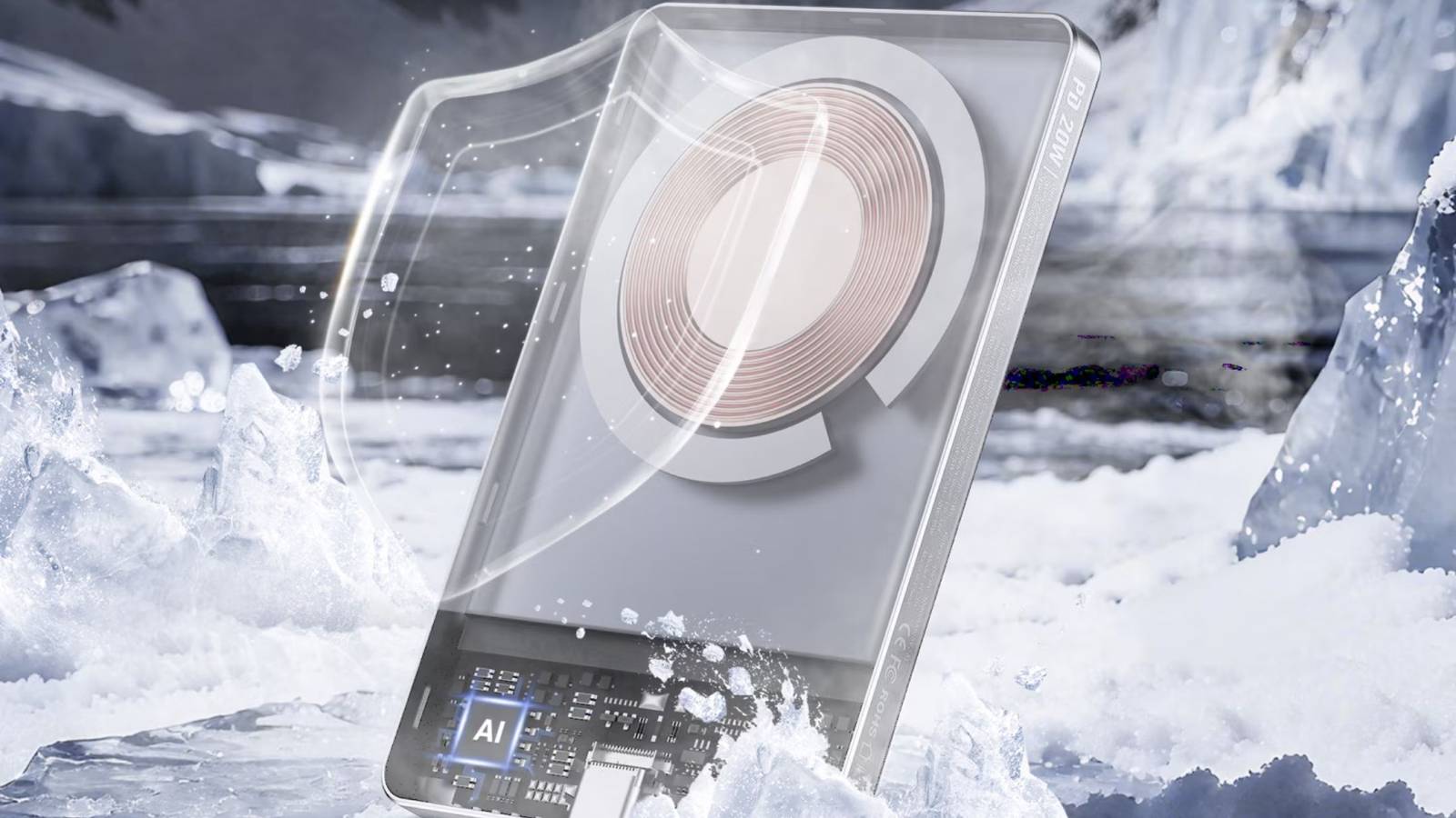 iVANKY Ultra-Slim Magnetic Power Bank in the polar setting with magsafe and chips exposed