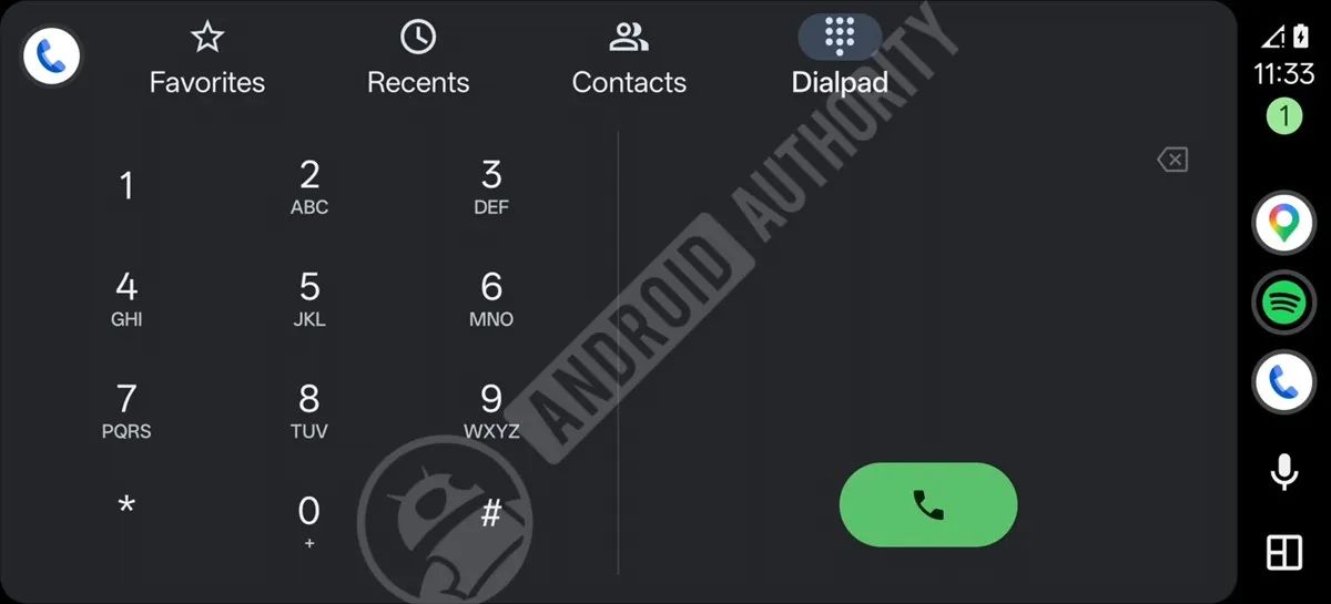 Current Android Auto dial pad, watermarked by Android Authority.