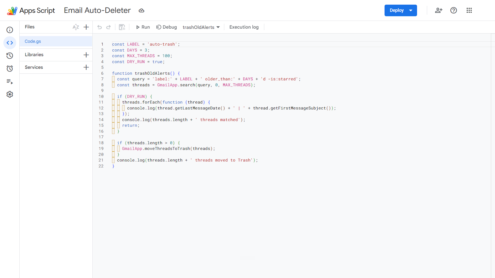Email auto-deleter script