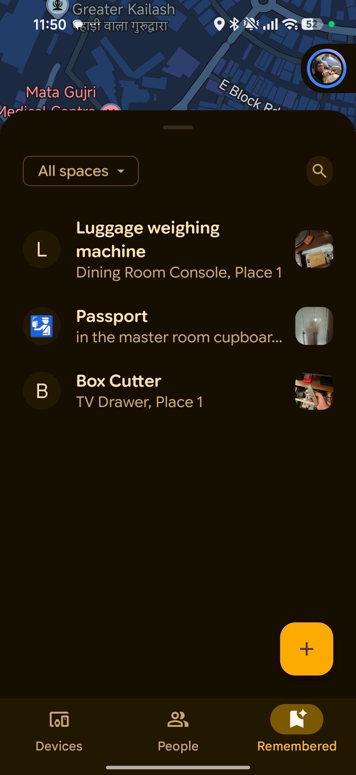 Every tracked item in Find Hub's Remembered section