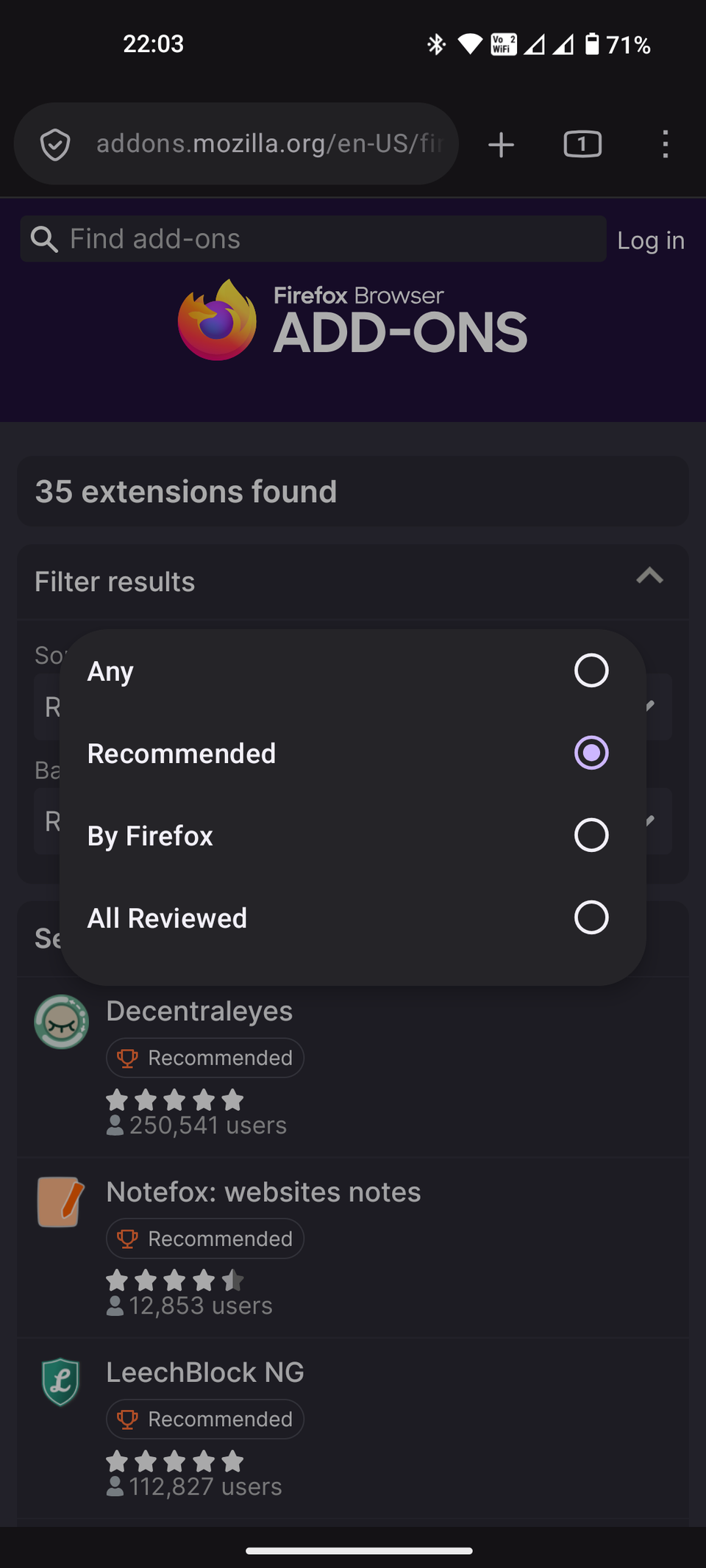 Firefox extensions menu (2)