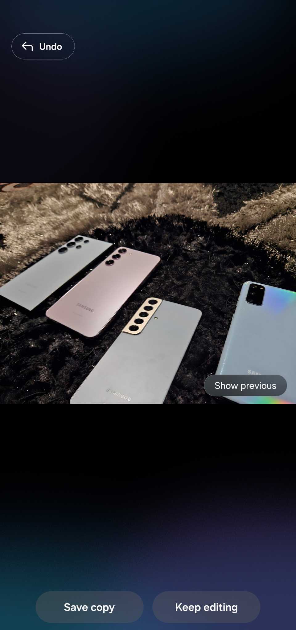 Samsung Gallery showing the Generative edit tool.