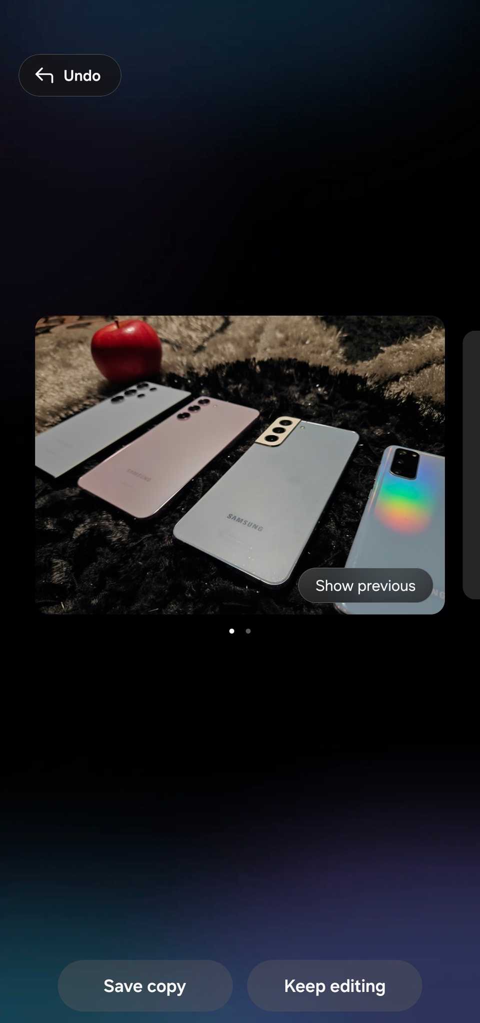 Samsung Gallery showing the Generative edit tool.