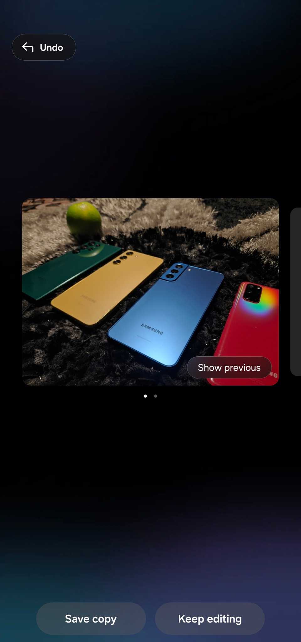 Samsung Gallery showing the Generative edit tool.