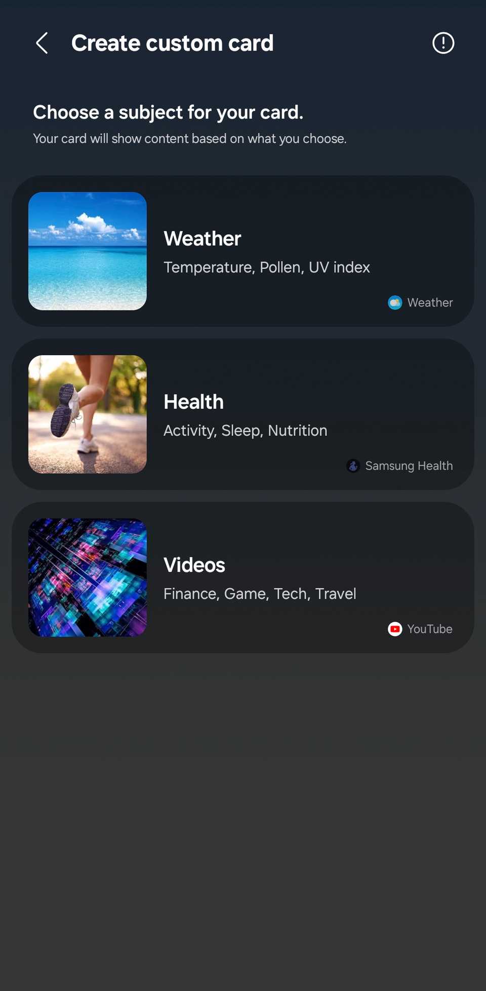 Samsung Now brief custom card creation.