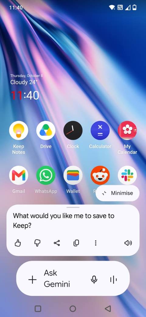 Screenshot showing Gemini on the phone screen