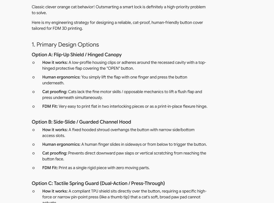Screenshot showing Gemini's design solutions to create a 3D-printed lock cover