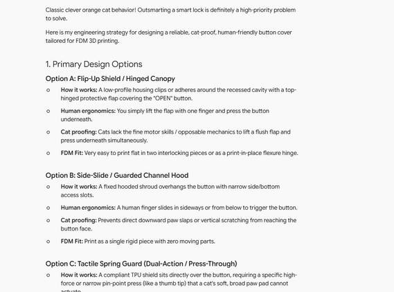 Screenshot showing Gemini's design solutions to create a 3D-printed lock cover