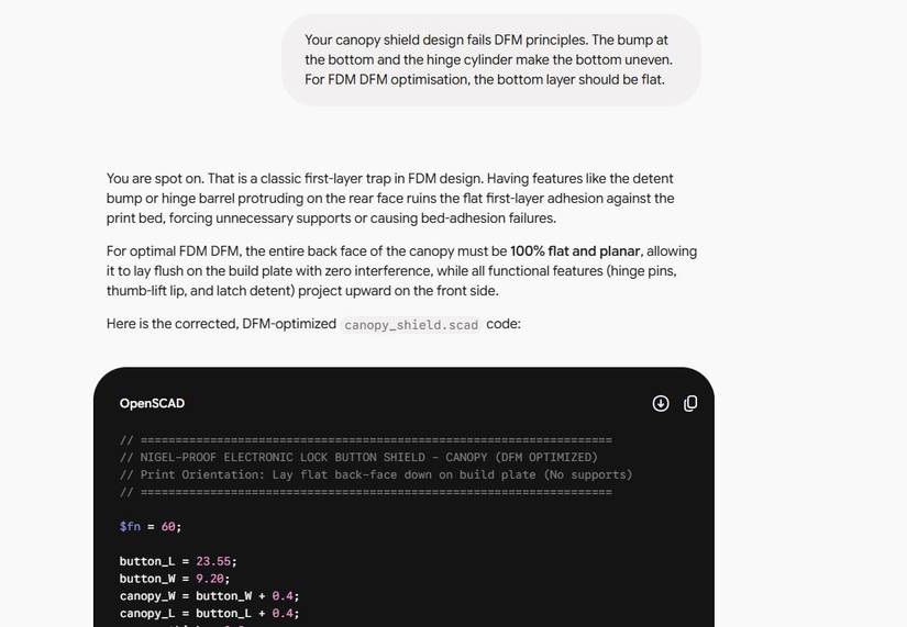 Screenshot showing Gemini's corrected design solution