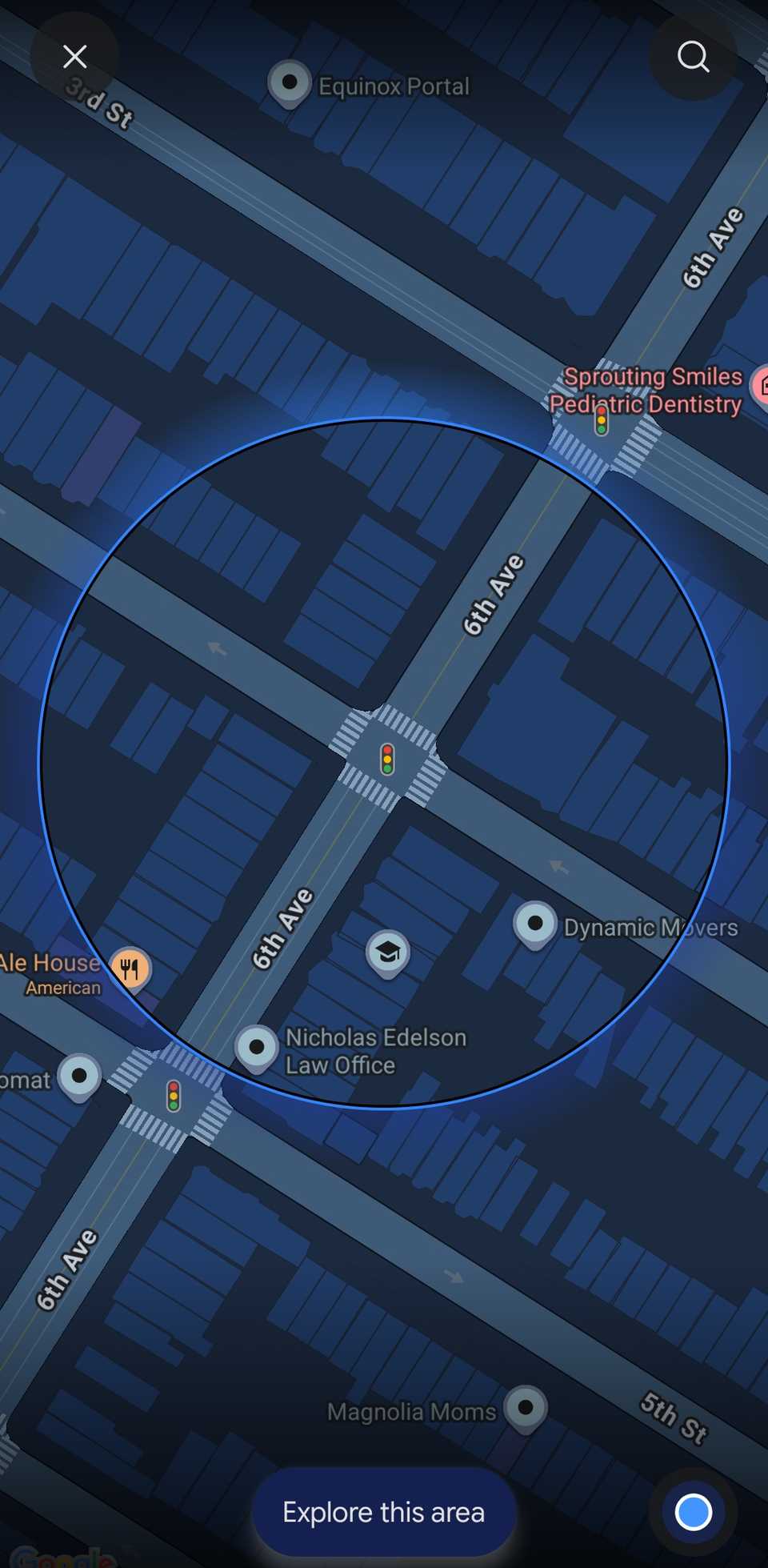 Map Area chip inside the Gemini app showing an intersection in Park Slope, Brooklyn.