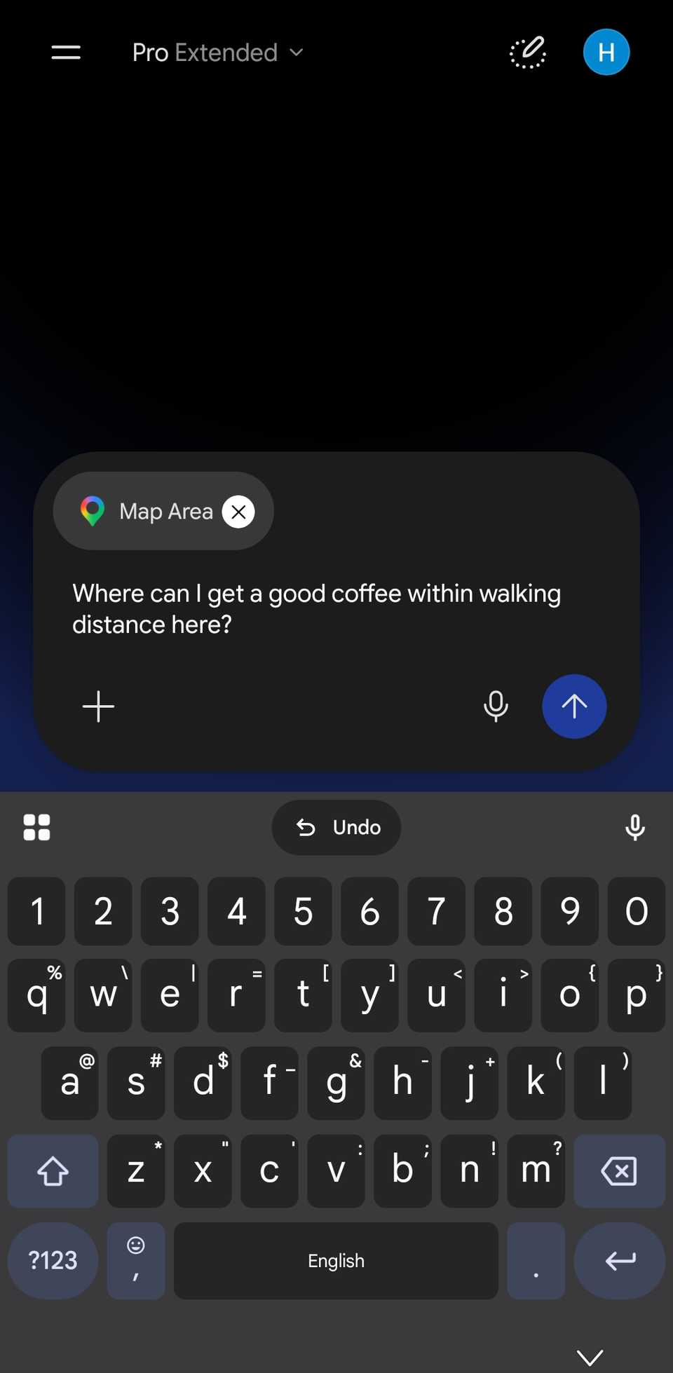 Gemini app chat box containing a Map Area chip and a prompt.