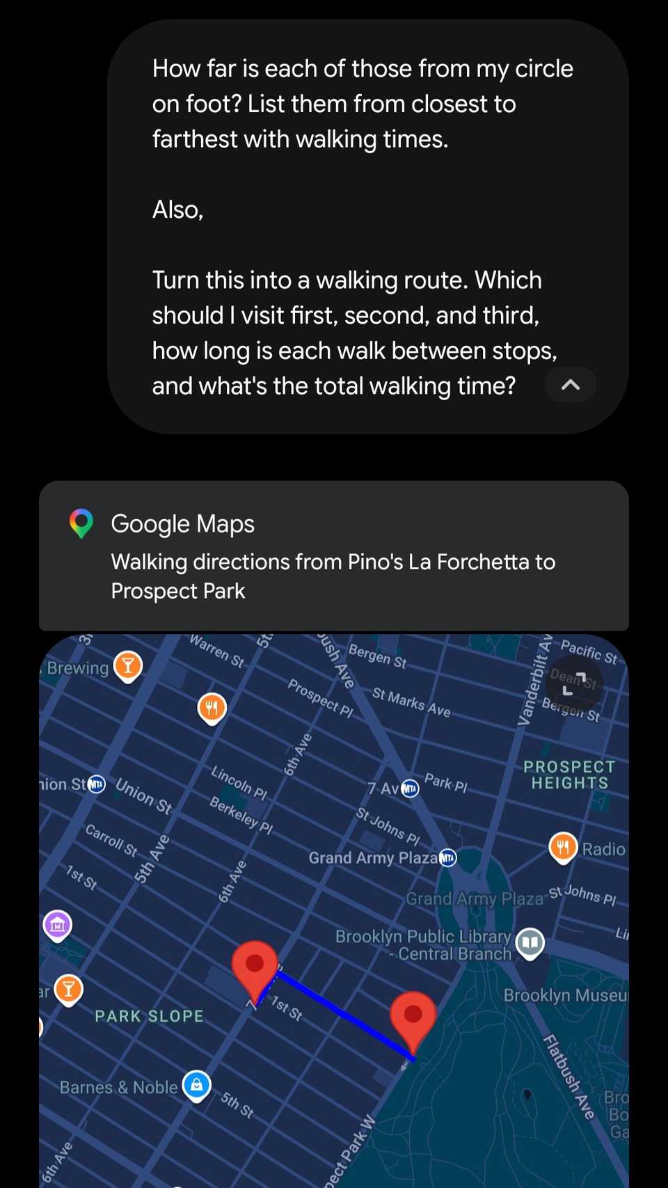 Gemini chat showing a map preview.