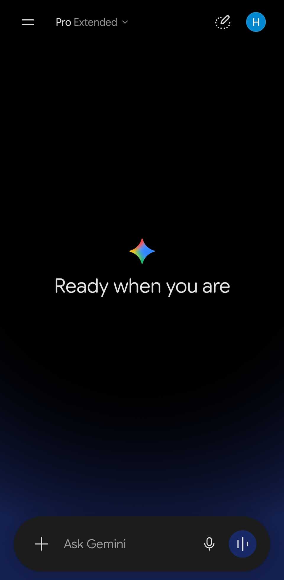 New Gemini chat start page.
