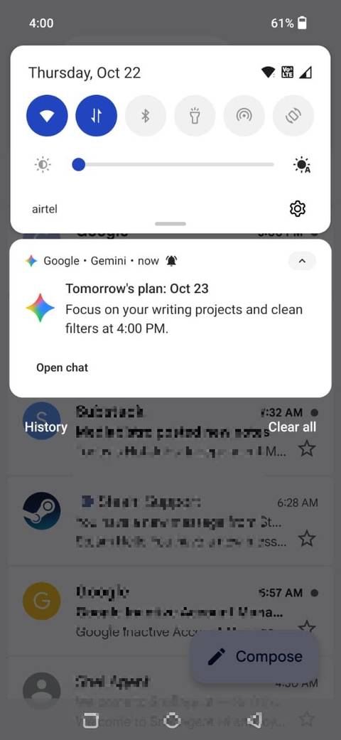 SCreenshot showing a Gemini scheduled action notification