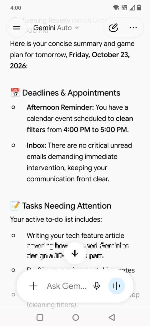 SCreenshot showing a Gemini scheduled action on mobile