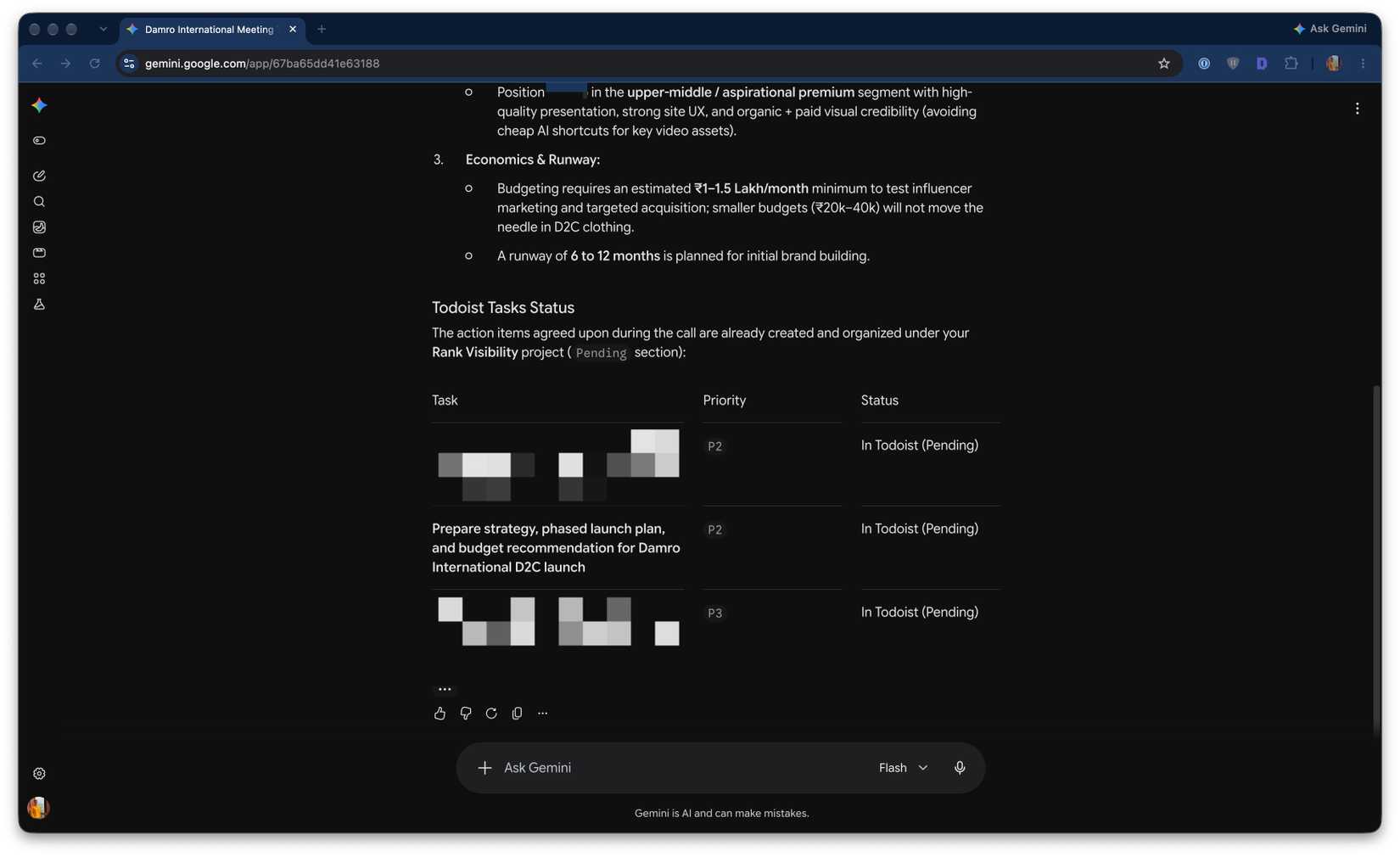 Using Gemini to find the actionable items buried in Wispr Flow meeting notes and adding them to Todoist