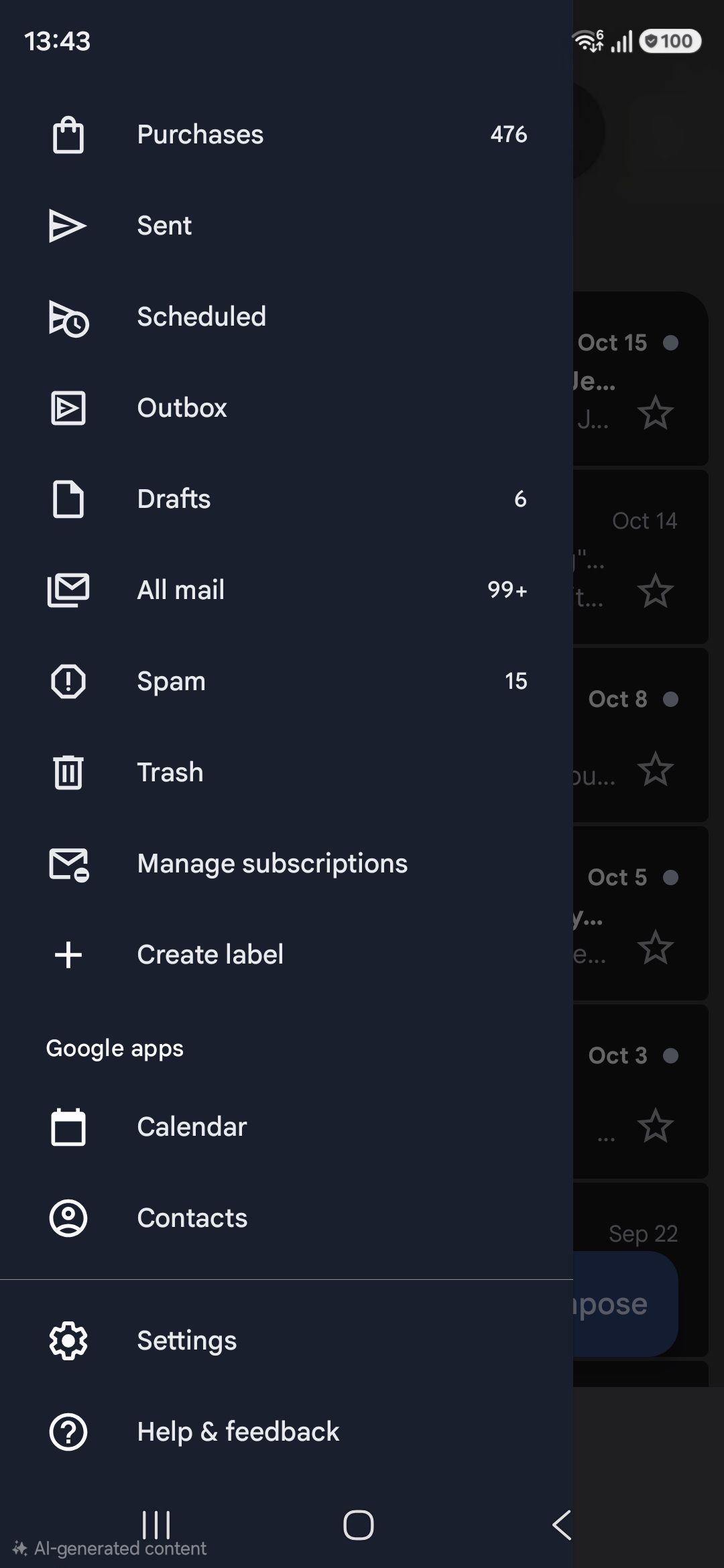 Gmail side menu showing create label setting