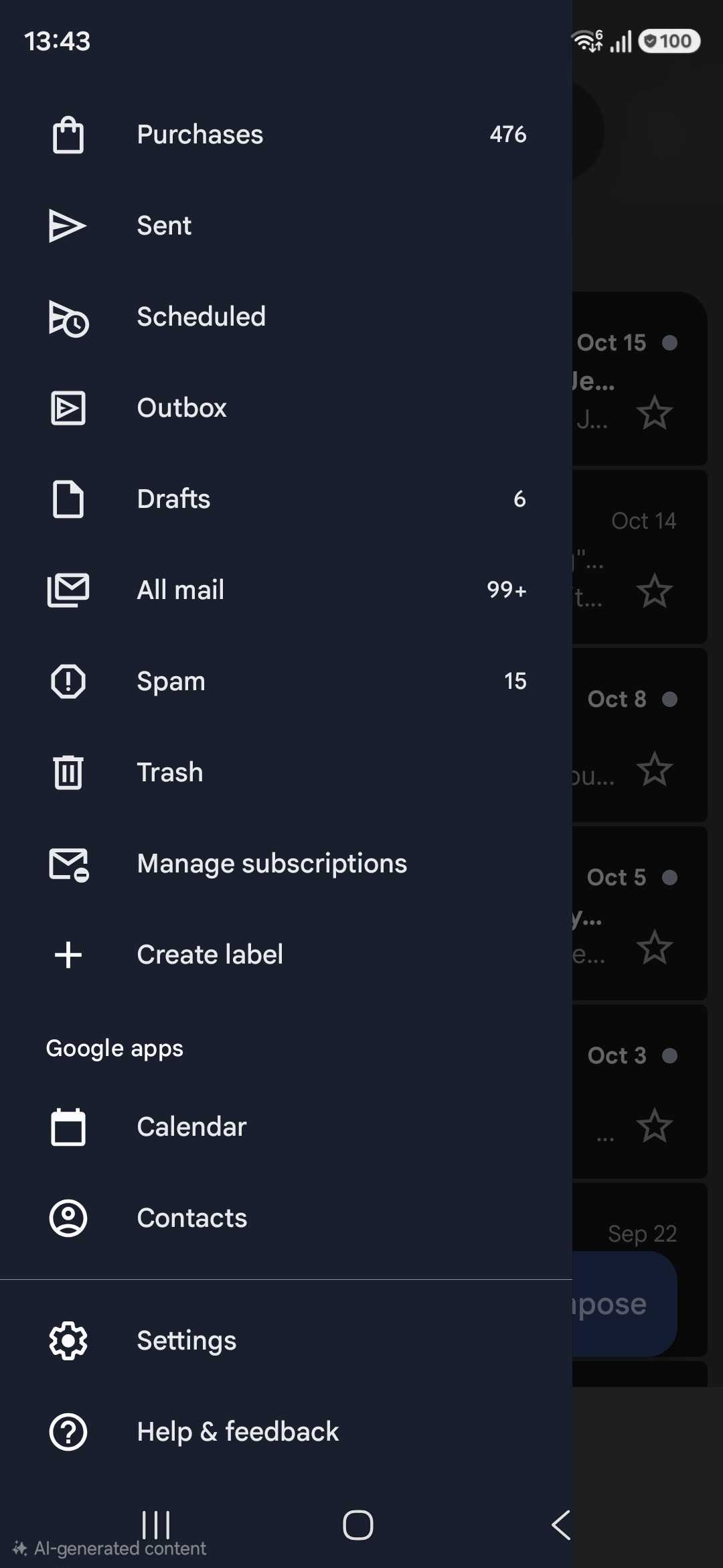 Gmail side menu showing create label setting