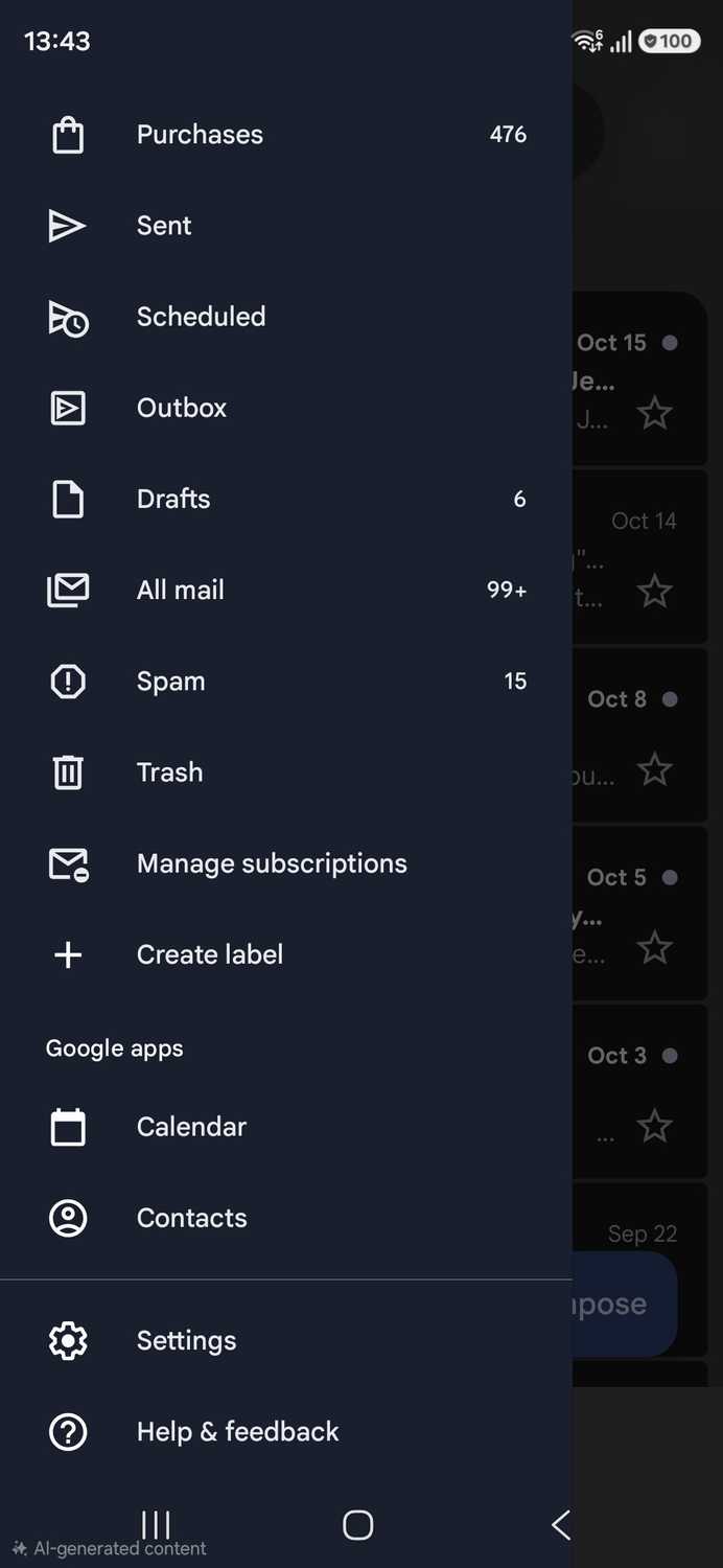 Gmail side menu showing create label setting