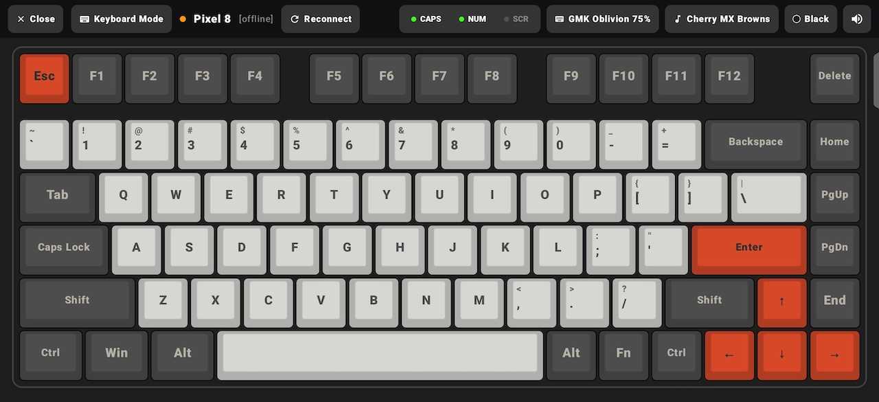 GMK Oblivion inspired virtual keyboard on smartphone screen