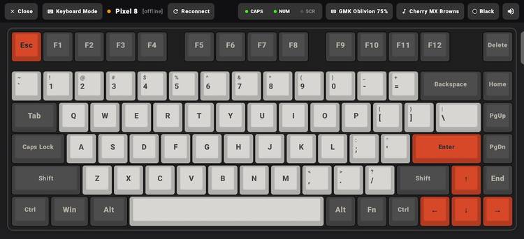 GMK Oblivion inspired virtual keyboard on smartphone screen