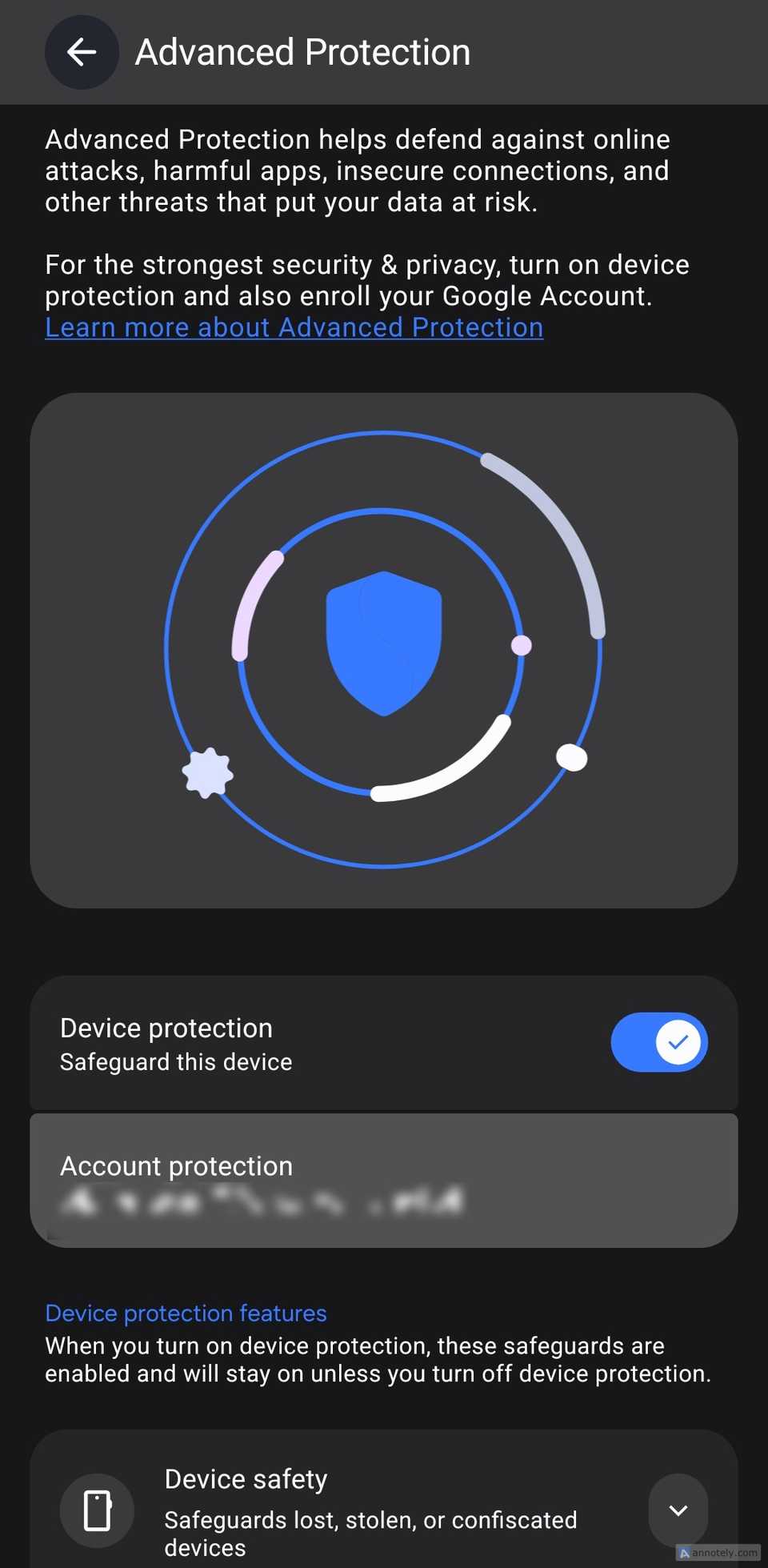 Pagina Protezione avanzata dei servizi Google con