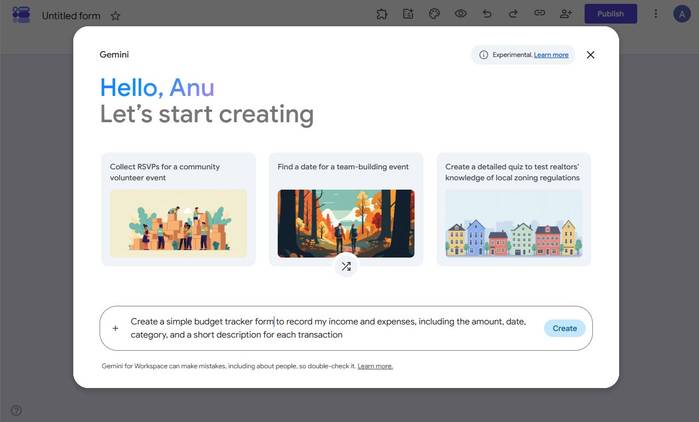 Screnshot showing Gemini in Google Forms