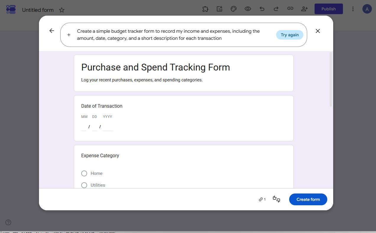 Screenshot showing a sample form in Google Forms