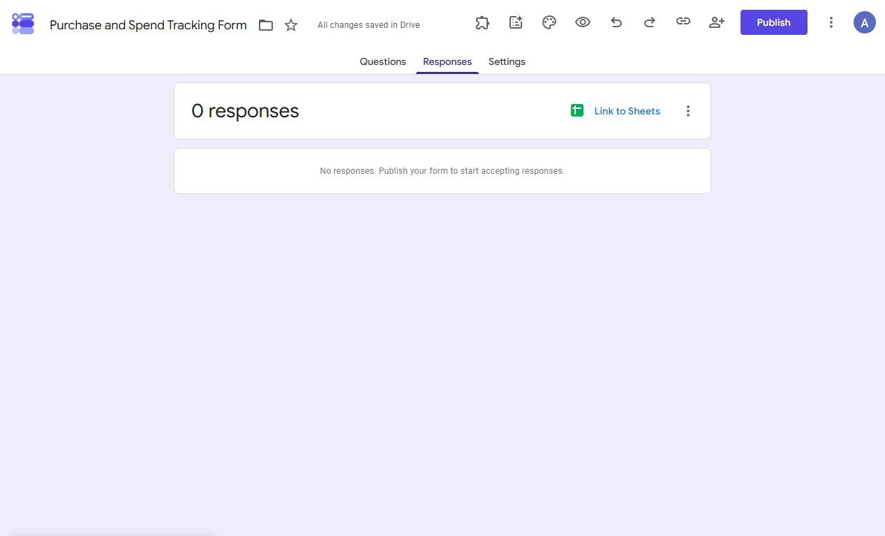 Screenshot showing the Responses tab in Google Forms