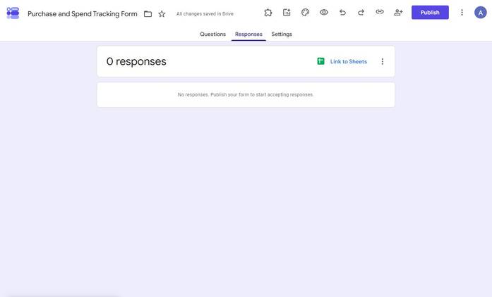 Screenshot showing the Responses tab in Google Forms