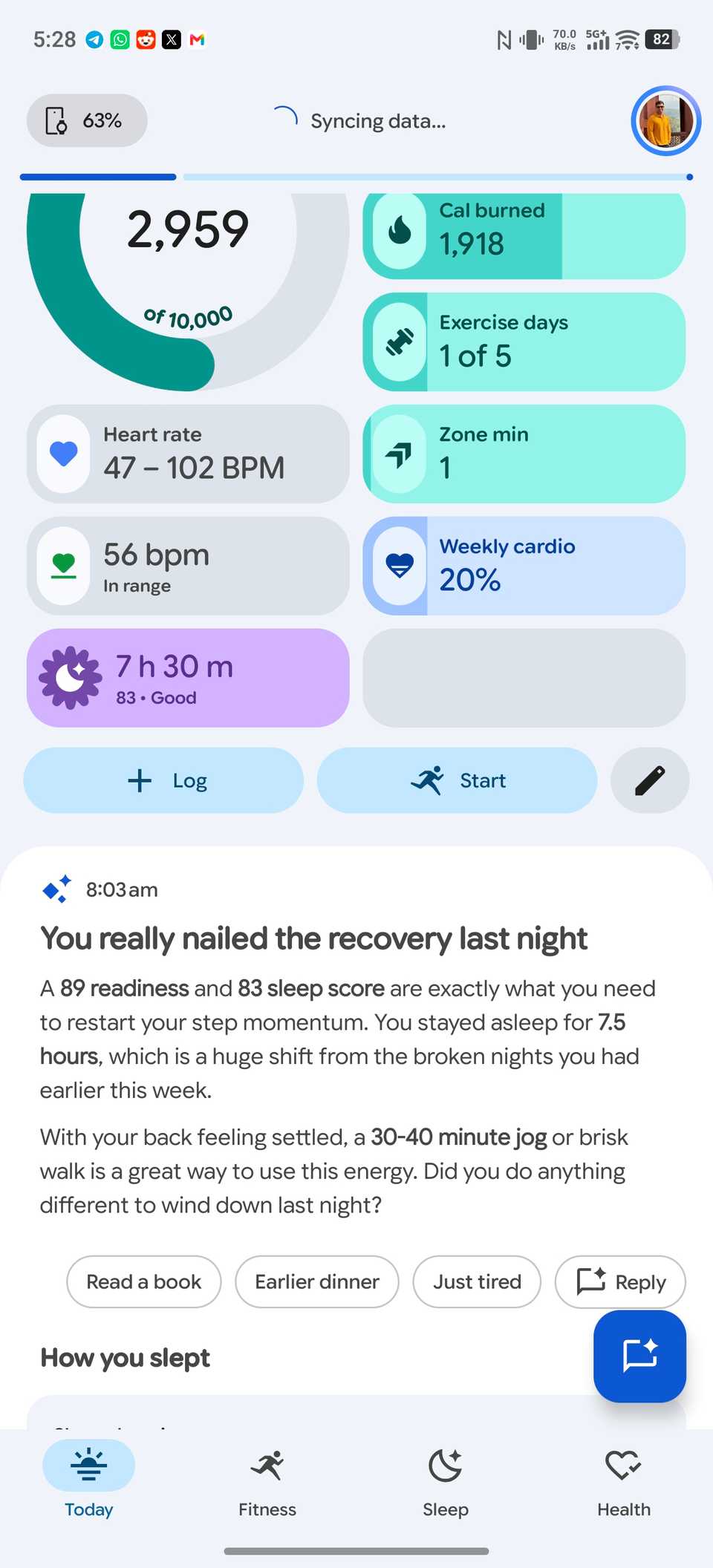Sleep analysis in Google Health