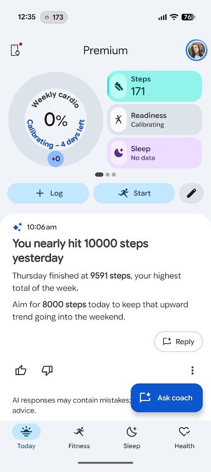 Home dell'app Google Health