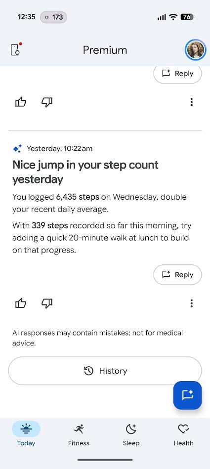 Messaggio motivazionale dell'app Google Health