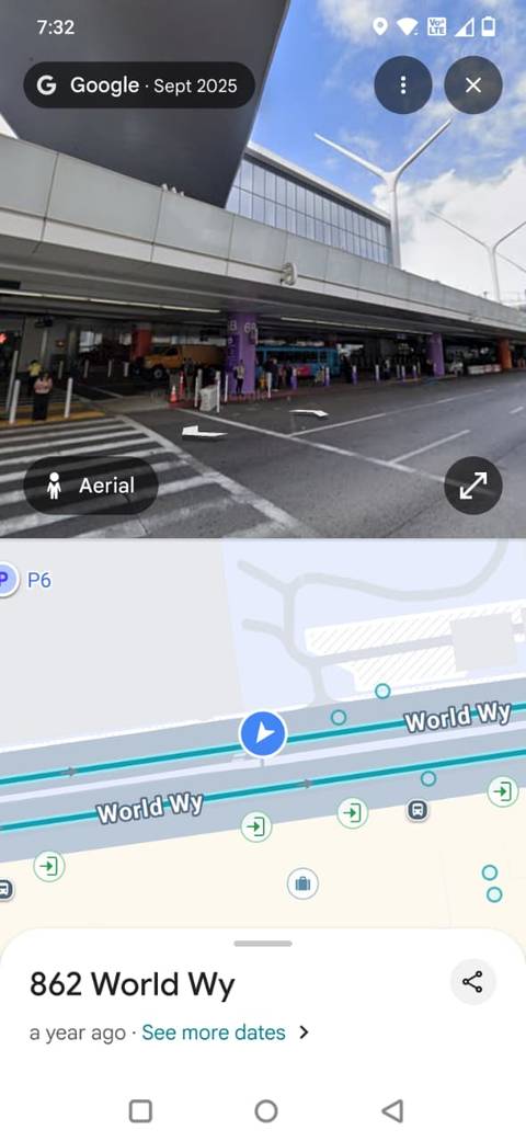 Screenshot showing the street view of LAX in Google Maps