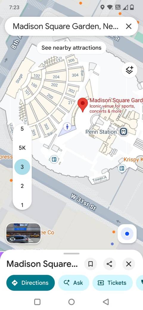 Screenshot showing indoor maps of the third floor of Madison Square Garden in Google Maps