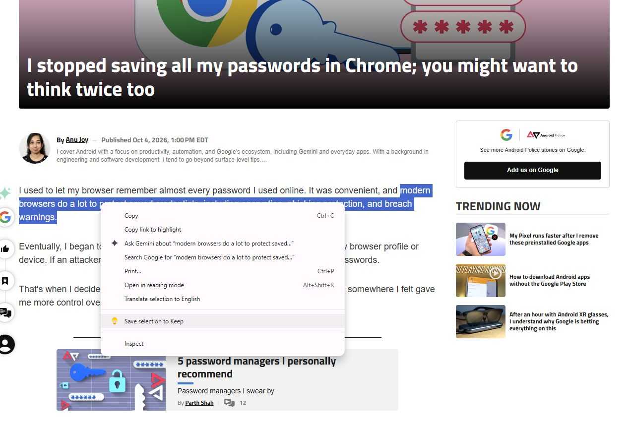 Screenshot showing how to use the Google Keep Chrome extension
