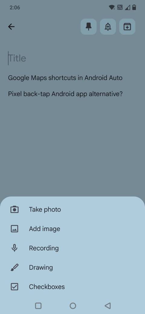 Screenshot showing the Add image option in Google Keep