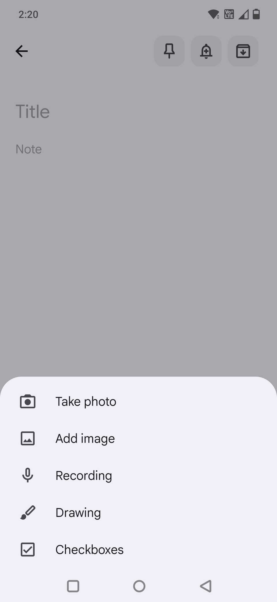 Screeenshot showing the recording option in Google Keep