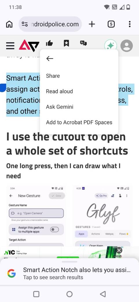 Screenshot showing the Share option in the Chrome browser