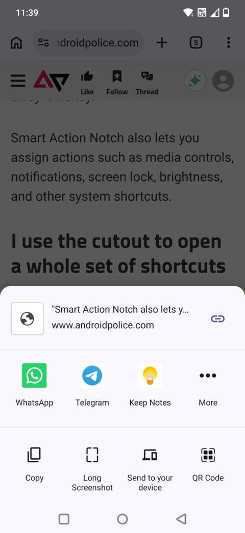 Screenshot showing the Share sheet