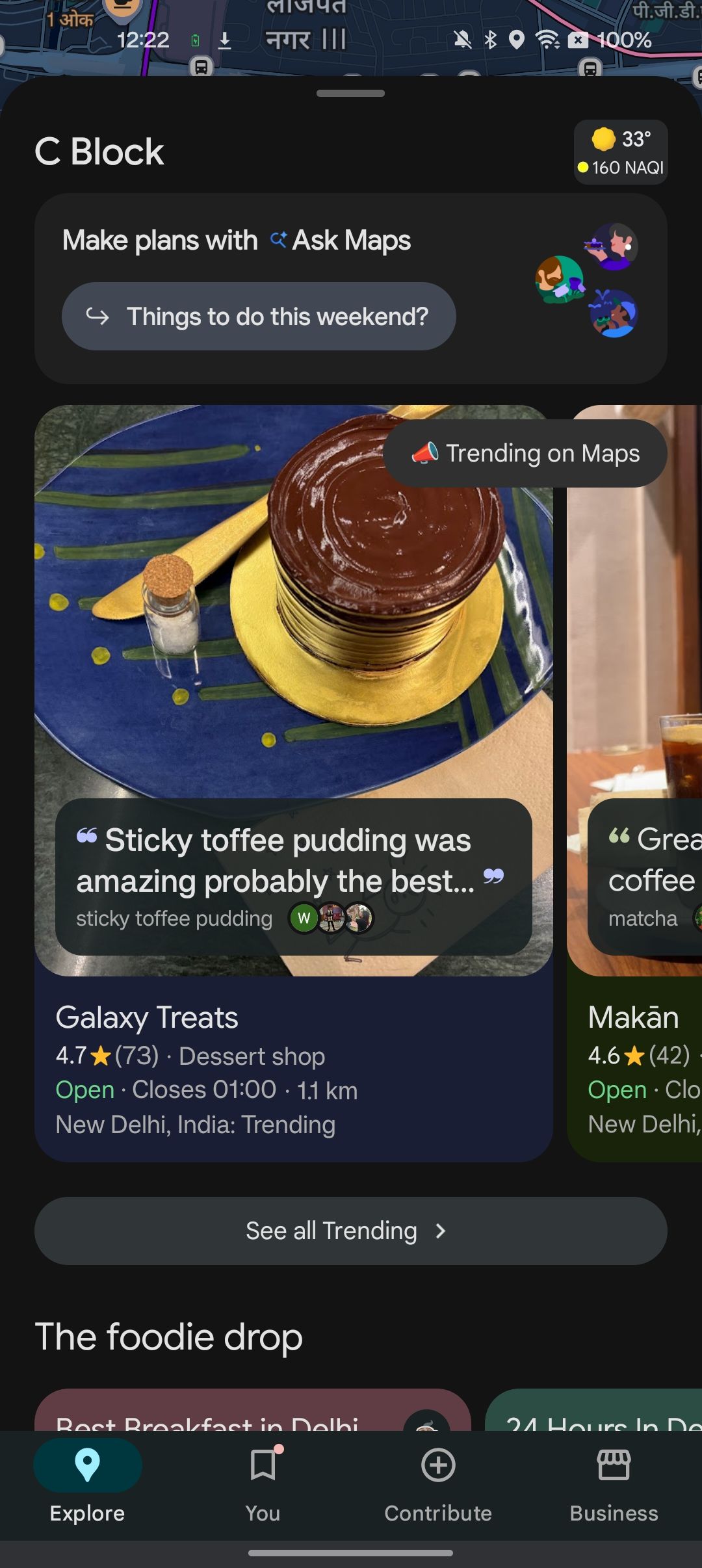 Google Maps showing local trending places