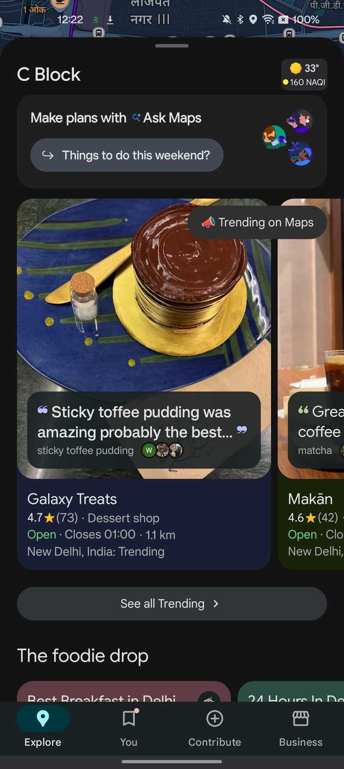 Google Maps showing local trending places