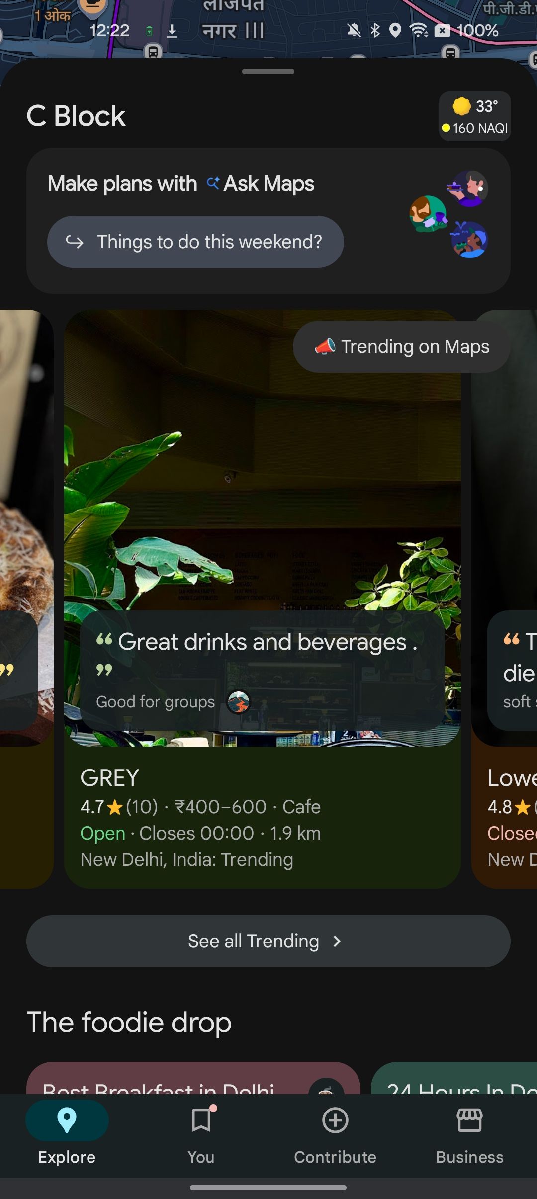 Google Maps showing a trending eatery