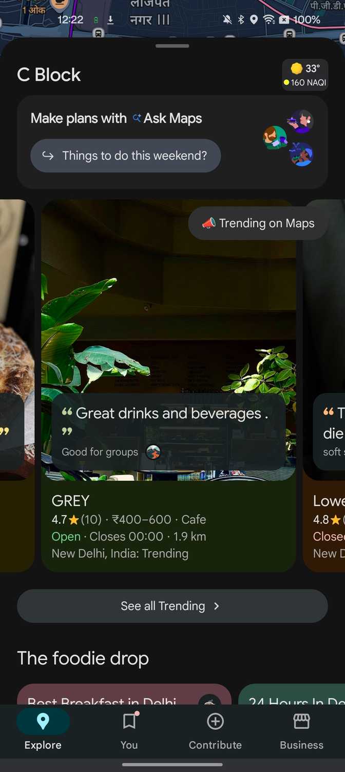 Google Maps showing a trending eatery