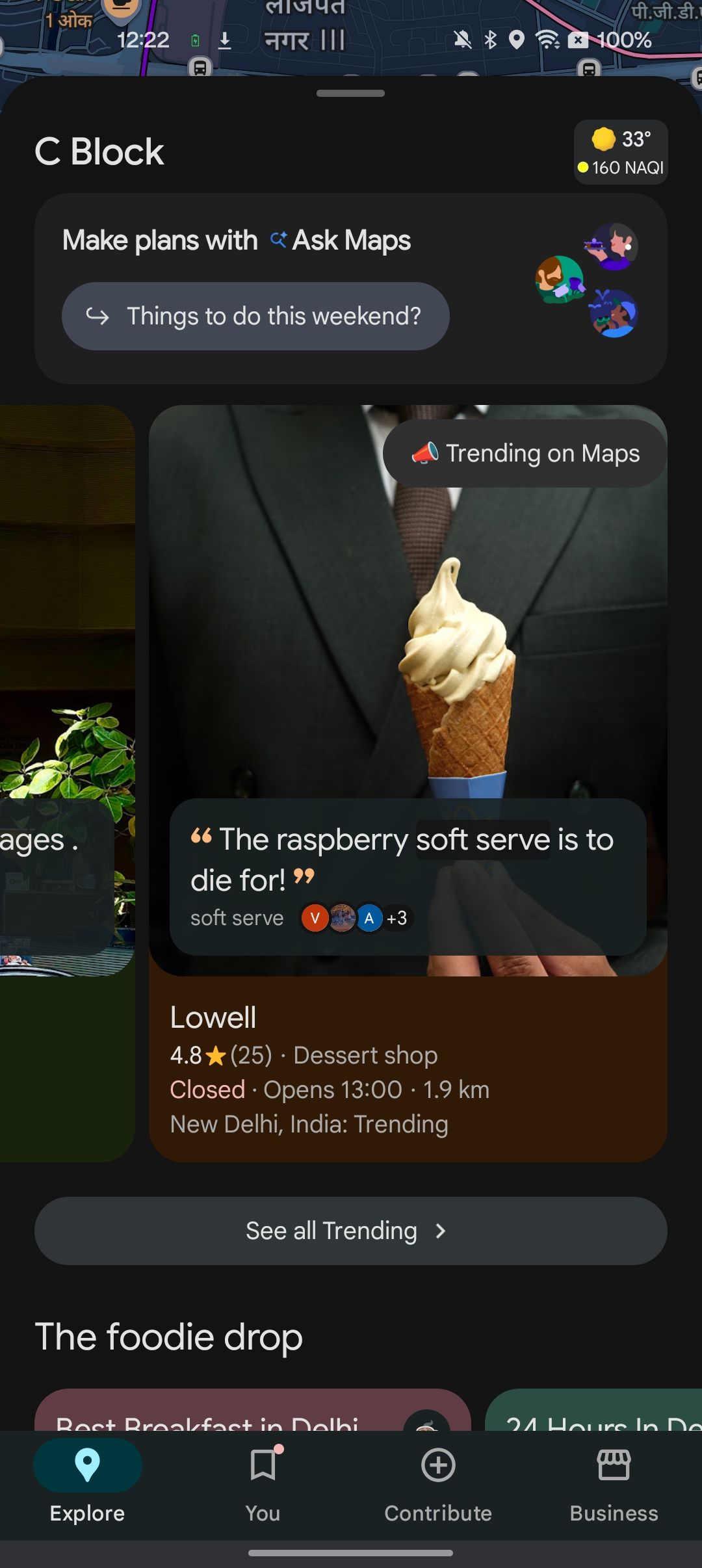 Google Maps showing a trending dessert shop