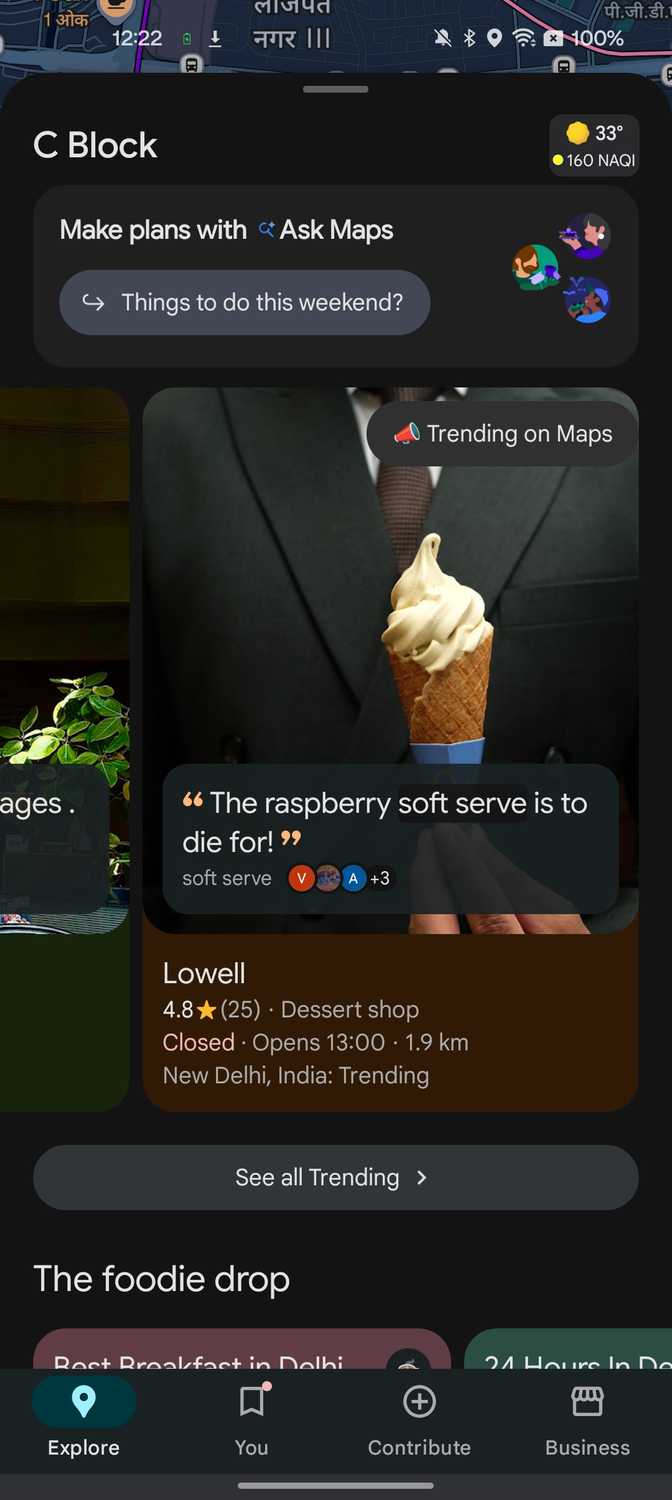 Google Maps showing a trending dessert shop