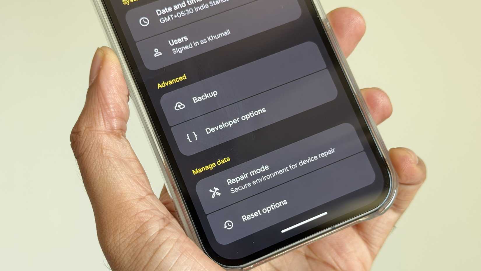 Pixel 11 with Developer options on Android 17